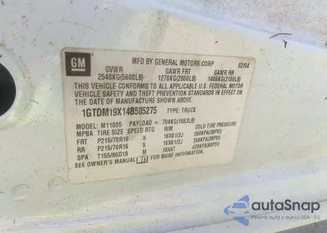 2004 GMC Safari Standard z USA, uszkodzony, nr VIN 1GTDM19X14B505275